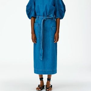 Tibi Summer Denim Lean Back Wrap Skirt - Size 10